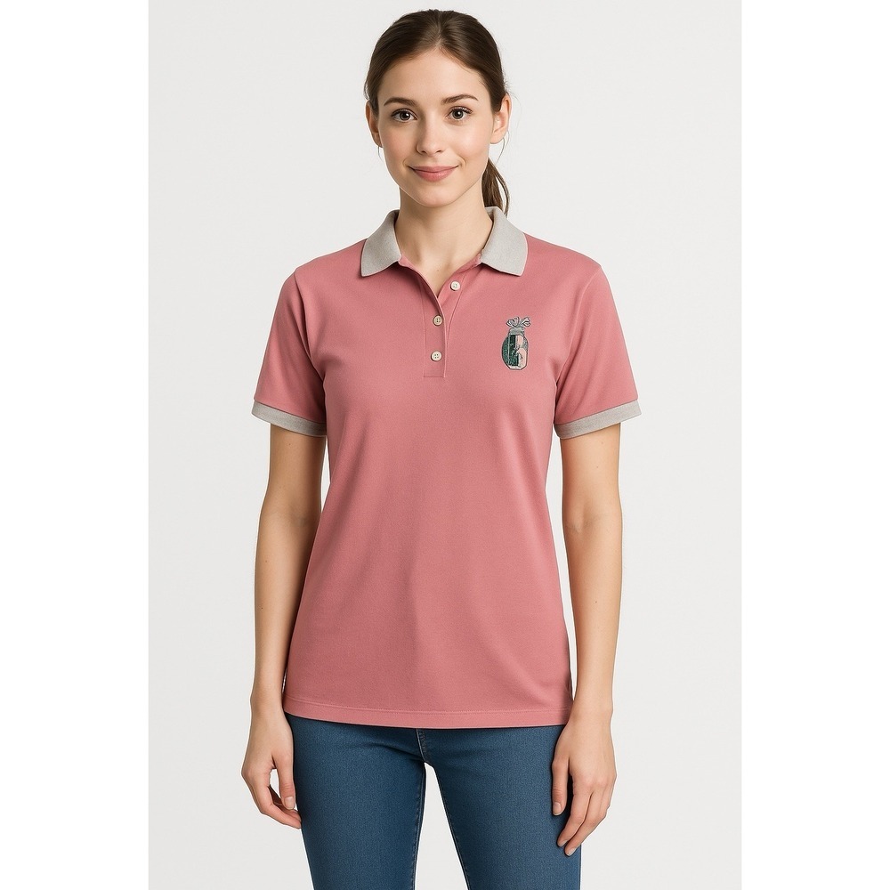 EB Naturally by Elaine Benedict Pink Polo Shirt Golf Embroidered USA‎ Made M